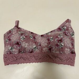 Torrid Curve 💀🌸 Skull Floral Flower Lace Bralette Dusty Rose Pink lined Sz 40